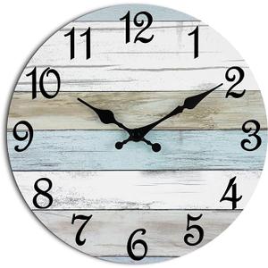CHYLIN Wall Clock, Silent Non Ticking Battery Operated, Rustic Coastal Country Clock Decorative for Bathroom Kitchen Bedroom 8