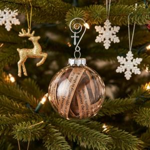 Christian Christmas Ornaments Bible Ball Religious Gift Rescued Antique Bible Glass Religious Hanging Ornament with Silver Cross Xmas Tree Decoration for Home Office Church