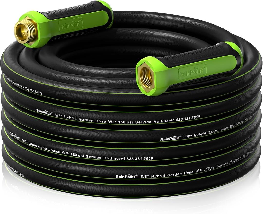 RAINPOINT Garden Hose 50ft x 5/8", Water Hose Heavy Duty, Flexible, Lightweight Durable Hybrid Hose with Swivel Handle for Yard, Car Wash, Pets, No Kink, Male to Female Fittings