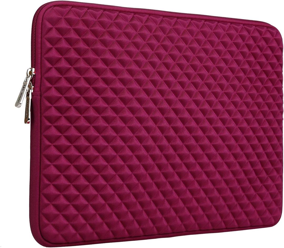 RAINYEAR 14 Inch Laptop Sleeve Diamond Foam Shock Resistant Neoprene Padded Case Fluffy Lining Zipper Cover Carrying Bag Compatible with 14" Notebook Computer Tablet Chromebook (Red)