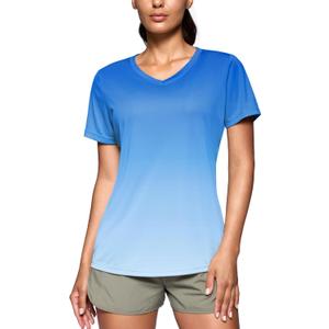 SANTINY Women's V Neck Short Sleeve Shirts Uv Protectioin Moisture Wicking Hiking Workout Athletic T Shirts for Women (Blue, S)