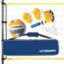 Triumph Competition Volleyball Set Regulation 32' Net, Steel Poles, Official Volleyball with Pump, Boundary Lines, and Carry Bag Outdoor Tournament-Style Game for Beach, Park, and Backyard