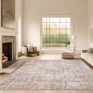 Area Rug 8x10 Washable Living Room Rugs: Large Abstract Soft Non Slip Area Rugs, Indoor Floor Non-Shedding Carpet for Bedroom Dining Room Kitchen Office Home/Dorm Decor, Dark Beige