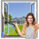 Magnetic Window Screen, Adjustable DIY 39x39in Window Screen Replacement, White Frame Gray Fiberglass Mesh, No Drilling Easy Cut-to-Fit for Sliding/Swing/Top-Hung, Fits Wood/Iron/PVC Frames