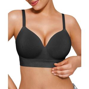 Popilush Bras for Women No Underwire Supportive Push Up Bralettes Wireless Full Coverage Plus Size T-Shirt Bra (Black, L)