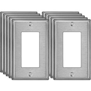 BESTTEN 10 Pack Decorator Metal Wall Plate with Protective Film, 1 Gang Decor Stainless Steel Outlet Cover, Switch Plate, Durable Corrosion Resistant, H4.53 x W2.76, Brushed Finish, Silver