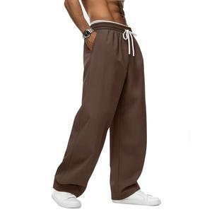 August Alley Men's Baggy Sweatpants Elastic Waist Drawstring Cotton Pockets Lounge Chino Pants Wide Leg Uncuffed Track Pants(Brown,Medium)