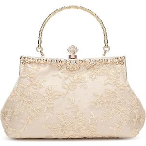 UBORSE 1920s Vintage Purse Embroidery Lace Floral Clutch Purse for Women Formal Evening Bag Handbag Wedding Bag 