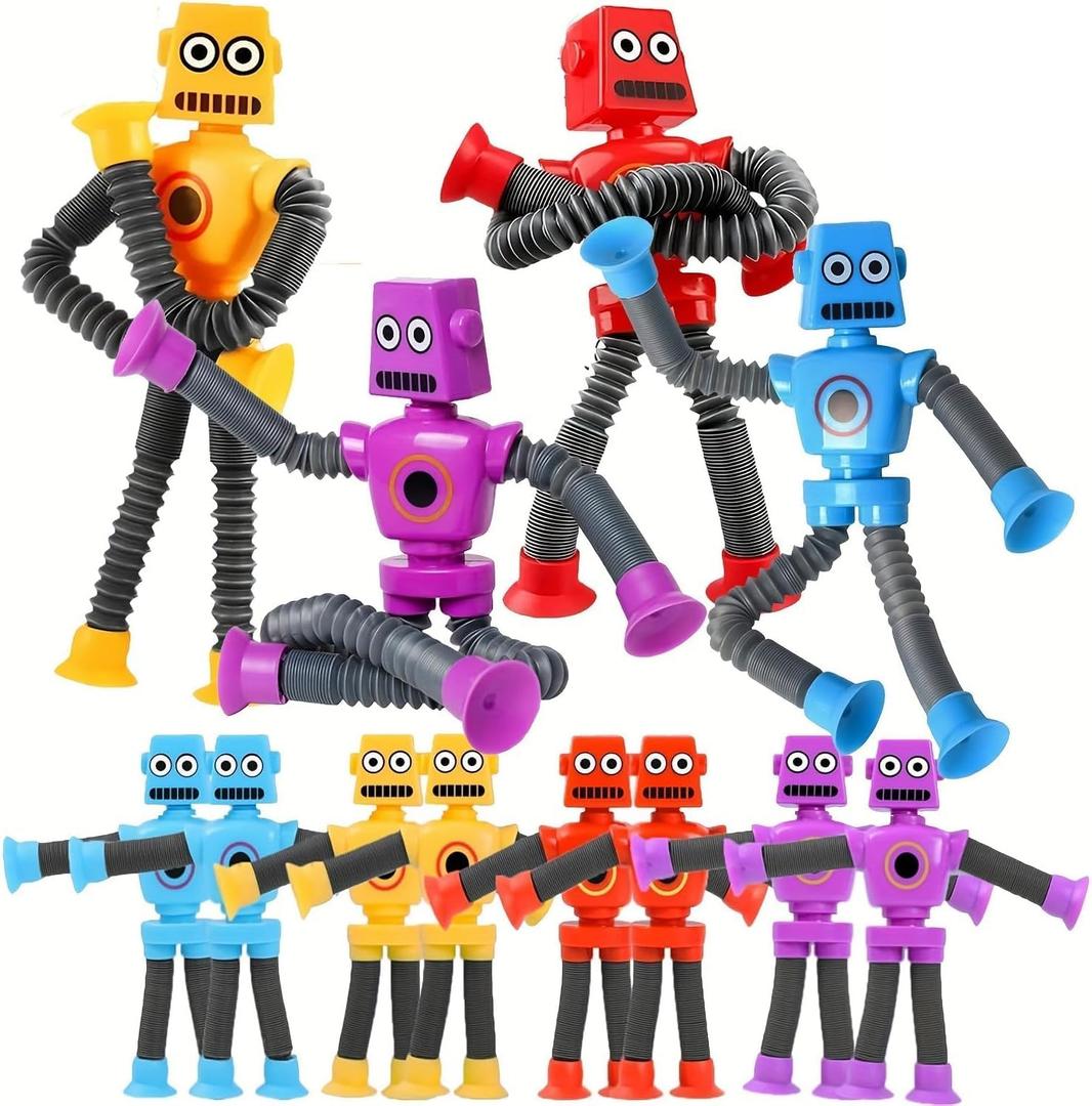 4Pcs Robot Pop Tubes Sensory Toys  Telescopic Suction Cup Fidget Toys for Kids, Party Favors Christmas Stocking Stuffers Travel Toys ,Holiday Gifts Goodie Bag Fillers