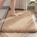 Small Bathroom Rug 17x24 Non Slip Beige Fluffy Bath Mat for Bathroom Floor Washable Plush Luxury Bath Rug for Tub Soft Shaggy Absorbent Shower Mat