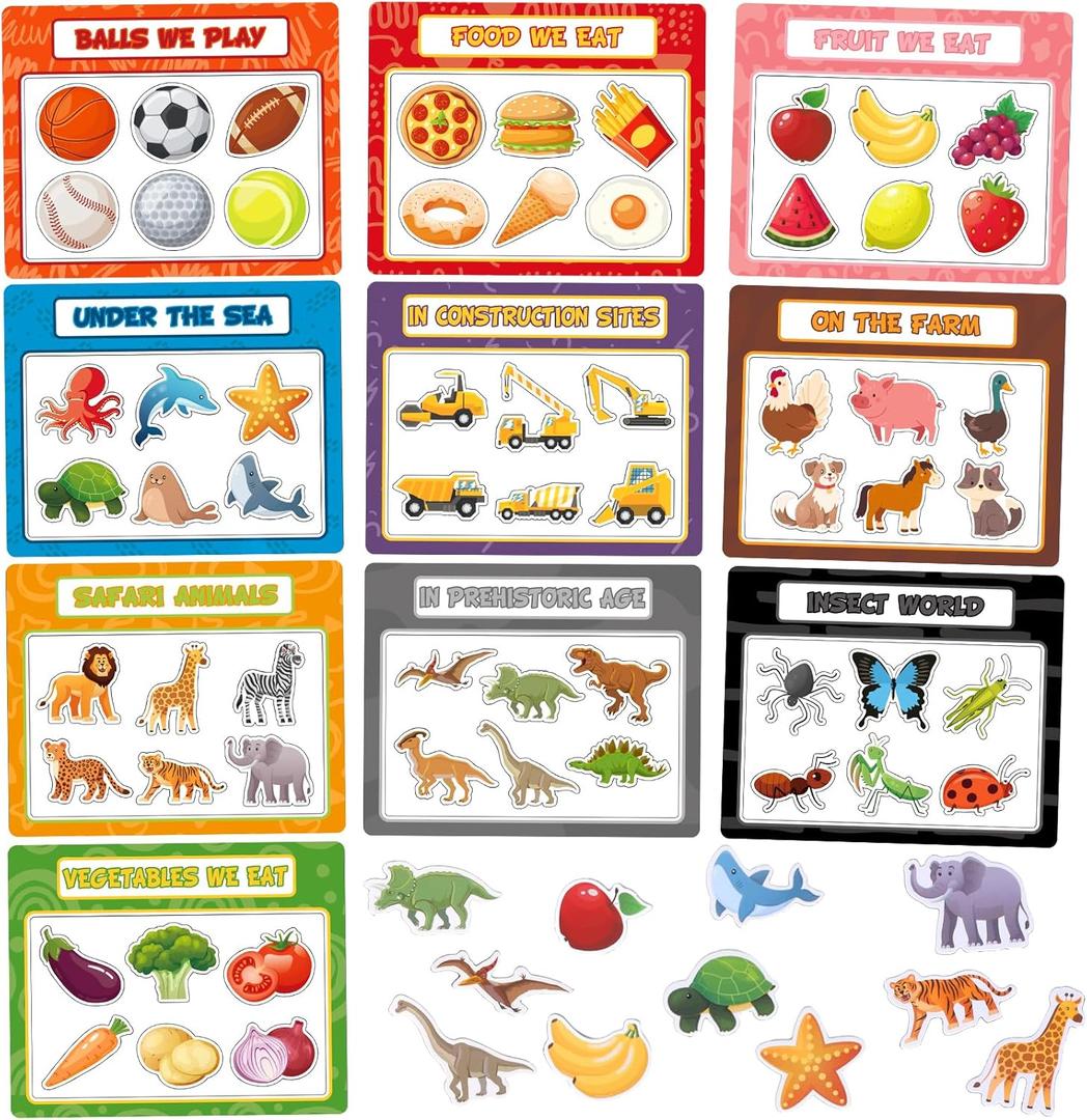 Magnetic Sorting Toys,10Pcs Refrigerator Magnets for Kids, Animals Food Car Magnetic Category Recognition for Kids Learning Fine Motor Skills Boys Girls