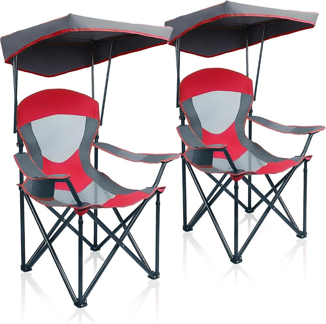 ALPHA CAMP Heavy Duty Canopy Camping Chairs with Adjustable Sunshade,2PC