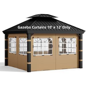 10x12 Gazebo Curtains with PVC Windows, 4 Privacy Side Panels, Brown