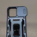 DEERLAMN Case for iPhone 15 Pro Max with Slide Camera Cover+Screen Protector(1 Pack), Rotated Ring Kickstand Military Grade Shockproof Protective Cover 6.7 Inch-Light Blue