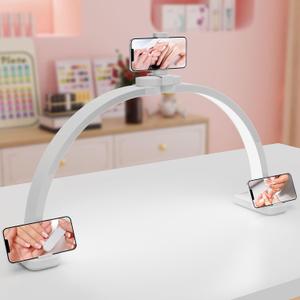 Semlos Half Moon Light for Nail Desk with 5 Phone Stands, Knob Controller, Foldable Nail Desk Lamp for Manicure & Handicraft, White