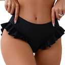 Women's Ruffle Bikini Bottoms High Waist Full Coverage Swim Briefs Bathing Suit Beachwear, Medium
