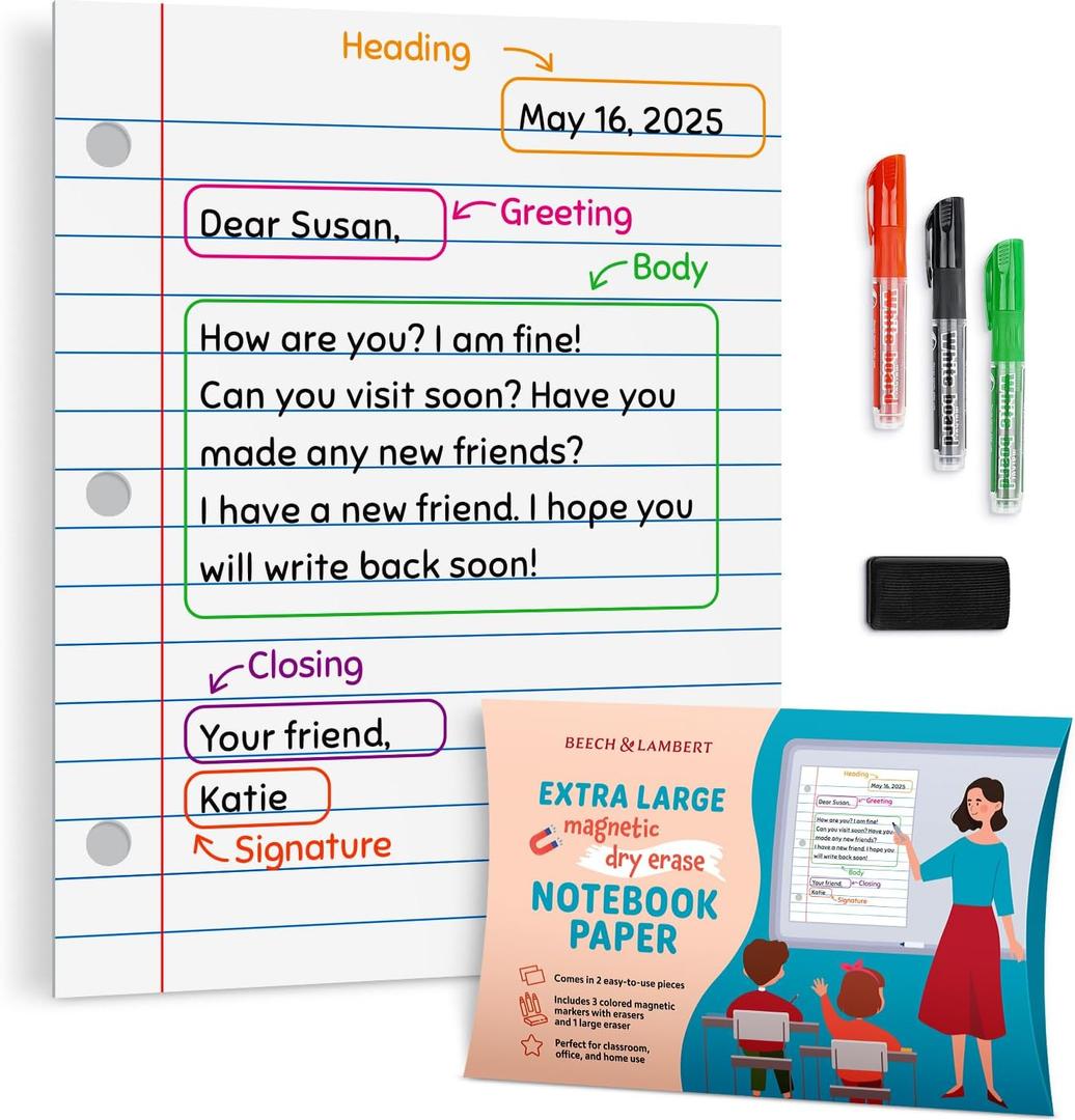 Extra Large Magnetic Notebook Paper for Whiteboard - Dual-Magnet Design for Smooth Writing - Wrinkle-Free Flat Shipping - Ghosting-Free Markers - Perfect for Classroom & Homeschool