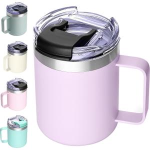 12oz Insulated Coffee Mug Cup with Handle, Stainless Steel Travel Coffee Mug with Flip Lid, Double Wall Vacuum Coffee Tumbler,Lavender