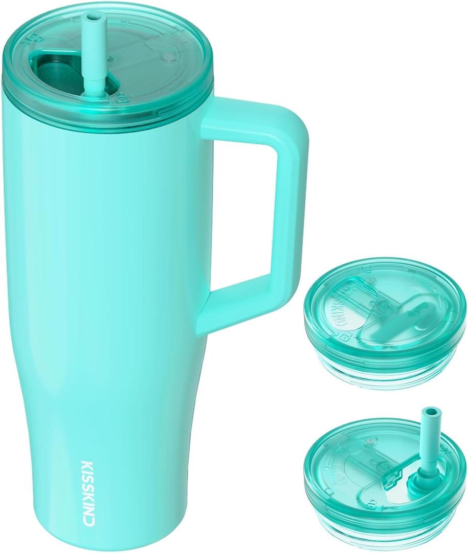 KISSKIND 40 oz Lumispin Tumbler with Handle and Hidden Straw, 100% Leak Proof Water Cup with Handle, Insulated Water Bottle for Travel, Mom, Nurse, Teacher, Student, Frosted Mint