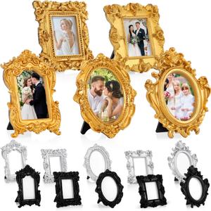Maitys 15 Pcs Mini Picture Vintage Frames Tiny Antique Photo Baroque Ornate Resin Oval Frame Table Top Display Home Wedding Decor (Multicolor)