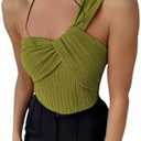 OYOANGLE Women's Textured One Shoulder Going Out Bodysuit Tops Twist Front Ruched Sleeveless Tank Top Body Suits, XS