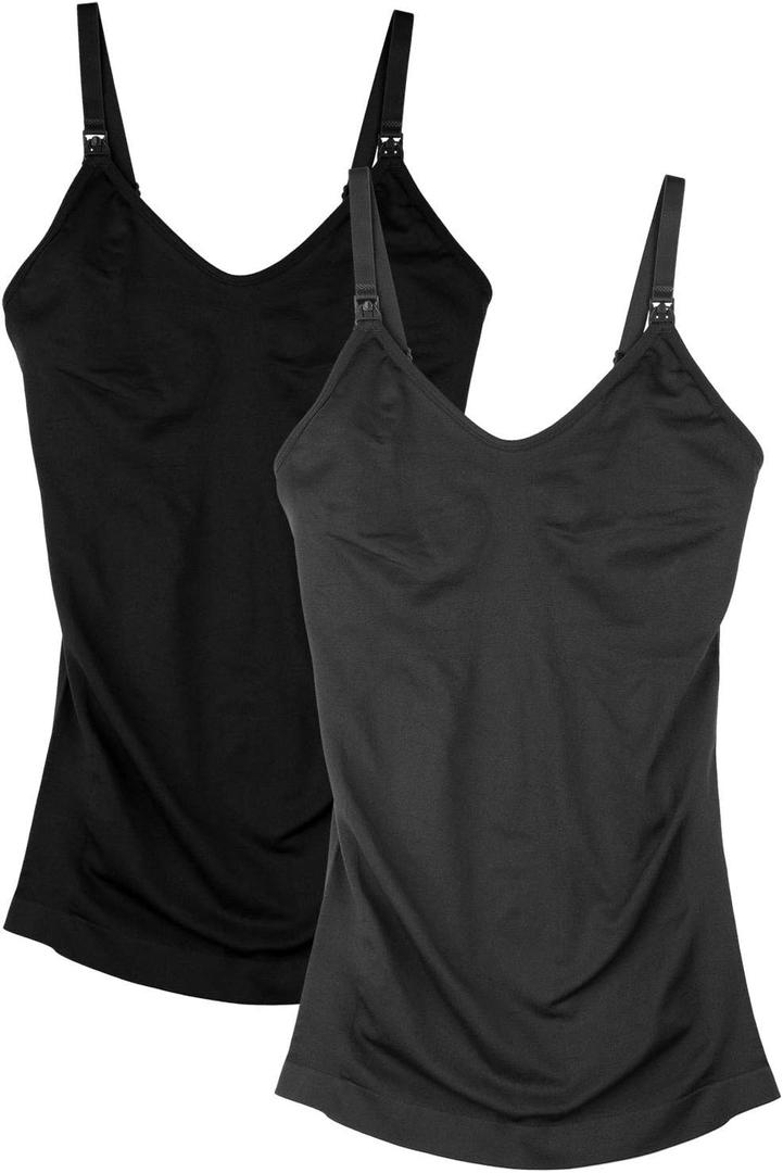 Womens Maternity Nursing Tank Cami for Breastfeeding with Adjustable Straps (Black, L)