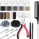 Hair Extension Tools Kit, 2500 Silicone Lined Micro Rings, 1 Plier, 1 Comb, 1 Threader, 1 Crochet Hook, 10 Curved Hair Needle, 5 Metal Hair Clips, 5 Rolls Sewing Threads, 1000 Mini Rubber Bands