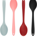 Cooking Spoon 4Pcs Red Black Grey Pink Large Serving Spoons Heat Resistant Silicone Spoon Non-Stick Mixing Kitchen Spoons Premium Silicone Kitchen Utenils for Stirring Baking, Mixing, Dishwasher Safe