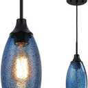 Viinew Mini Glass Pendant Light 1-Pack Handblown Clear Dark Blue Seeded Glass Shade Adjustable Cord Ceiling Light Fixture for Kitchen Island Sink 4.72"