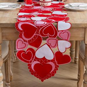 Valentines Day Table Runner, Embroidered Sweet Red Love Heart Table Runners, for Mothers Day, Wedding Anniversary, Marriage Proposals, Engagements, Romantic Events Parties Decoration (14 59 inch)