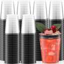 Zubebe 100 Pcs 10 oz Plastic Disposable Cups with Rim Clear Champagne Glasses Tumblers Double Rimmed Drinking Cups for Mardi Gras Birthday Wedding Graduation Party Wine Cocktail Coffee(Black)