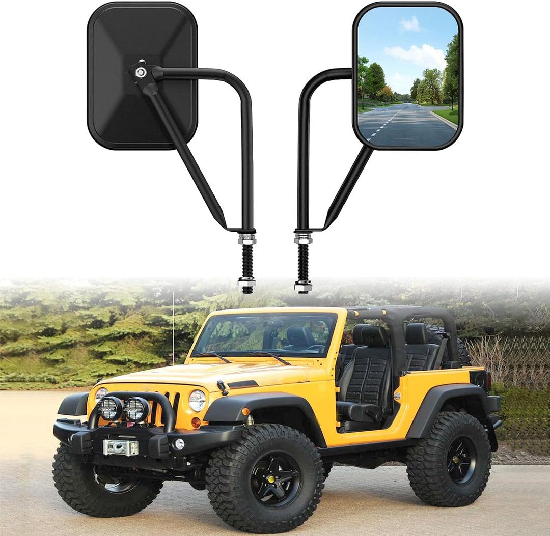 Door Off Mirror Compatible with Jeep Wrangler JK JL & Unlimited, Wider View Easy-Install Door Hinge Side Mirrors for Wrangler JK JL Unlimited