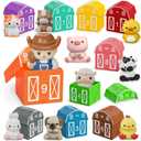 Learning Toy for Toddlers 1 2 3+ Years Old, 20 PCS Farm Animal Barn playset & Finger Puppets, Montessori toys for Kids,10 Animals & 10 Barns for Babies Boys Girls Easter Christmas Birthday Gift