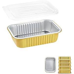Aluminum Pans 6"x4 "with Lids (5 Pack) - Thicker Heavy Duty Reusable Foil Tins - Microwavable Multi-Use Pan, Pot, Container - Disposable Sturdy Pans for Cooking, Heating, Storing, Prepping Food