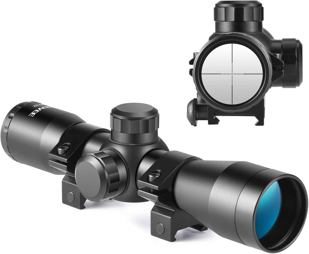 SOROVEE 4x32 Compact Rifle Scope, Airsoft Scope Crosshair Optics, Hunting Gun Scopes with 20mm Free Mounts, Ajustable Diopter, Windage and Elevation