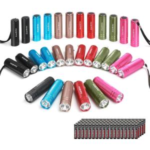 EverBrite 30-Pack Mini Flashlight Set, Aluminum LED Handheld Torches with Lanyard, Assorted Colors, 90xAAA Batteries Included for Emergency, Night Reading, Camping, Power Outage, Bulk Holiday Gifts
