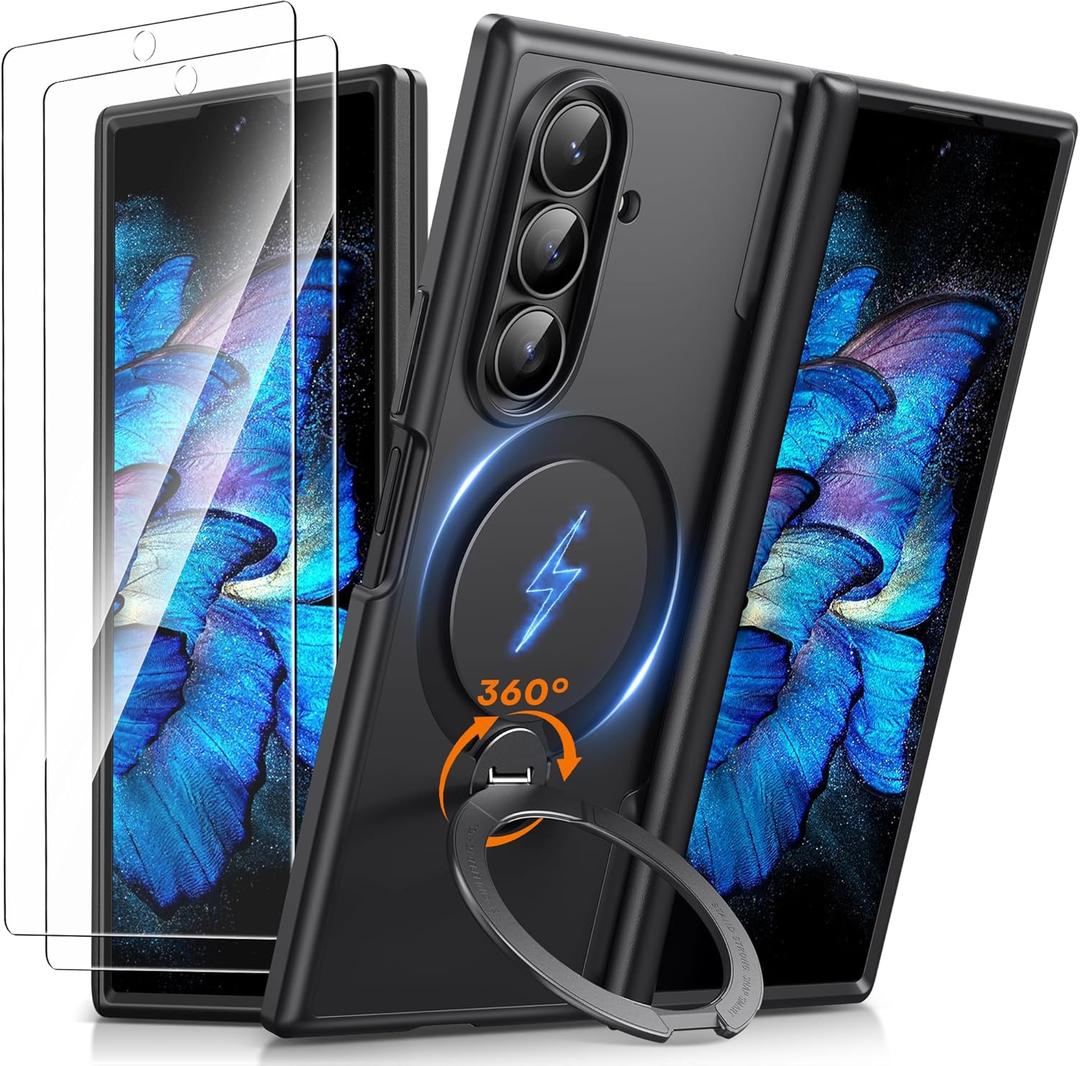 BERFY for Samsung Galaxy Z Fold 7 Case with 360 Magnetic Stand, Compatible with MagSafe, Screen Protector, Mil-Grade Hinge Protection, Full Body Shockproof Phone Case for Z Fold 7, Midnight