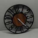 Maxstar Round Wall Clock for Living Room Decor Battery Operated Non Ticking Black Metal Wood Clocks for Home Living Room Garden Office Kitchen Decoration -16 inch (Black-arabic Numerals)