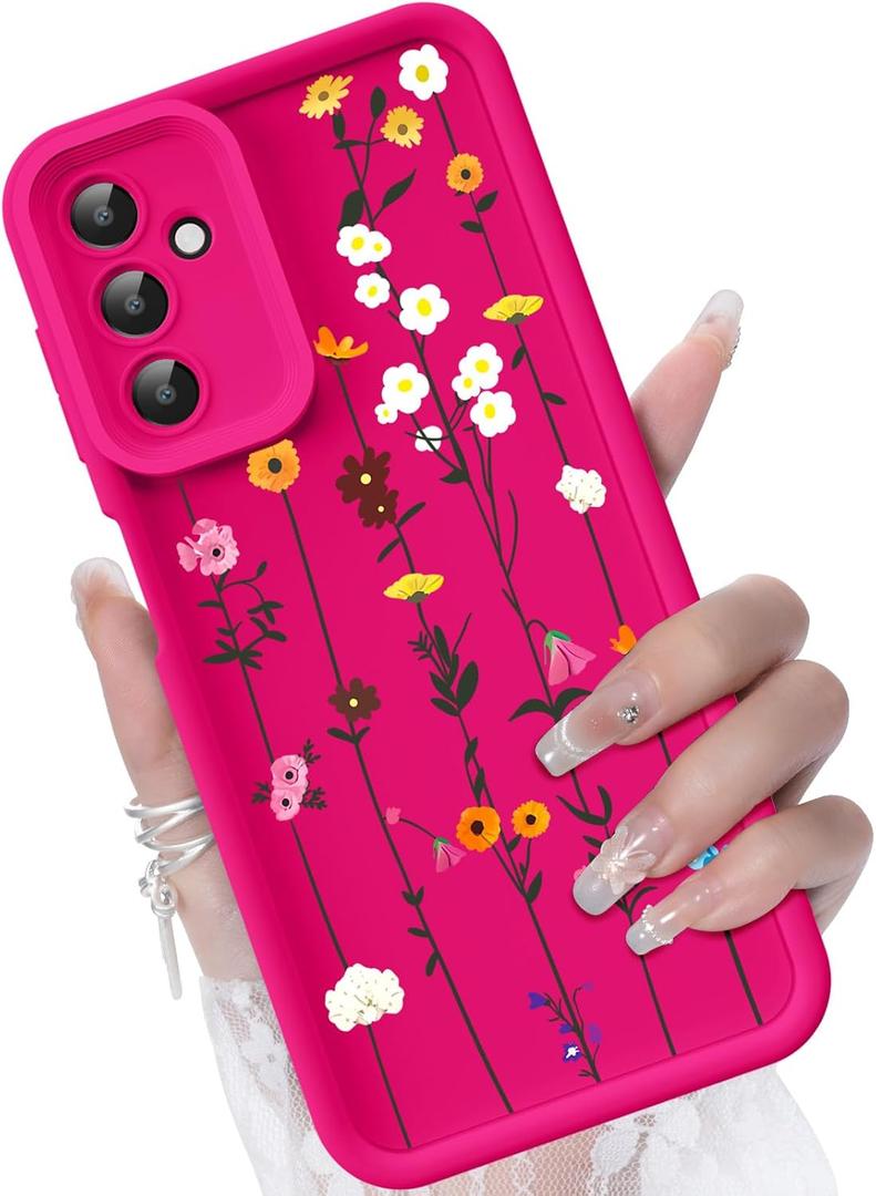 for Samsung Galaxy A15 5G Case, Creative Flower Pattern Design Girls Women Liquid Silicone Cover, Thicker Frame Shockproof and Scratch-Resistant Soft Case for Samsung A15 - Red