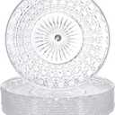 10 Pcs Round Plastic Serving Platters Bulk Clear Plastic Tray Acrylic Crystal Flan Plates Diamond Embossed Dinnerware for Party Food Cake Cookie Fruits Birthday Wedding Supplies(9.8 Inch)