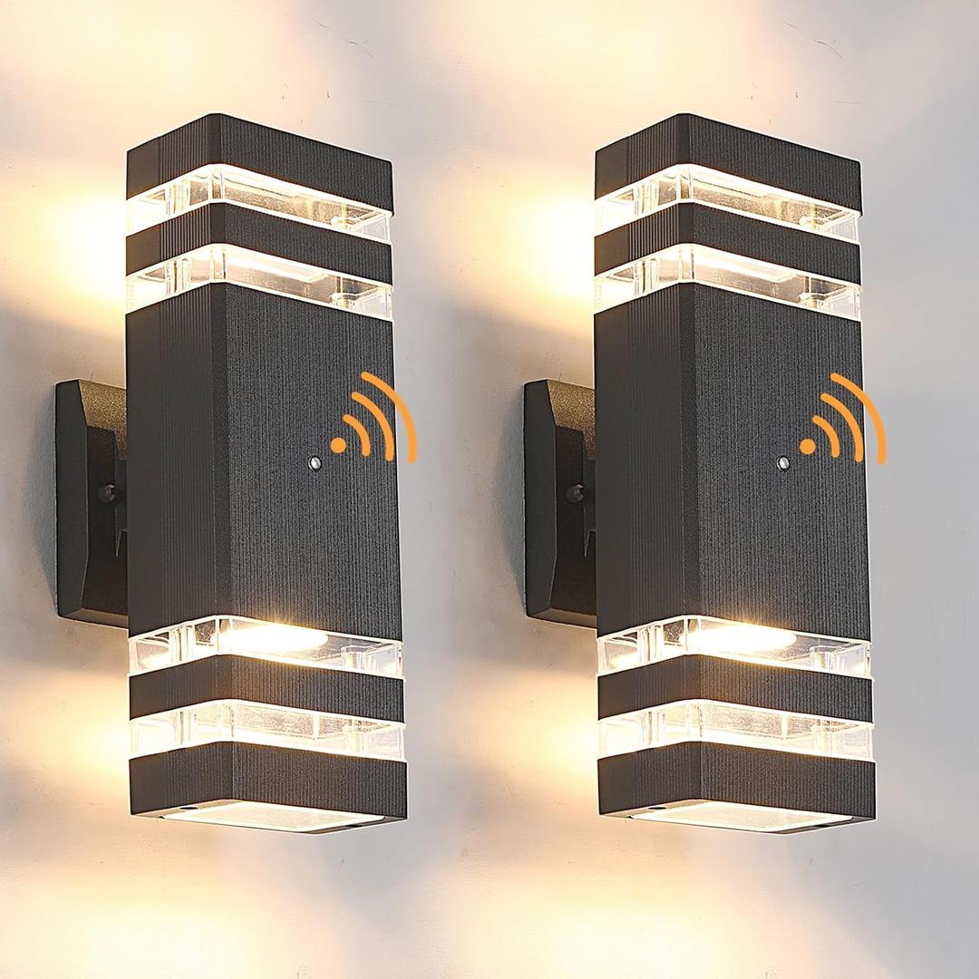 Dusk to Dawn Outdoor Lighting 2 Pack, Porch Lights Outdoor Wall Lamps for Patio Waterproof 3000K Warm White Exterior Light Fixture Sconce for House Hallway Garden Corridor, (Black)