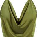 WDIRARA Women's Draped Cowl Neck Halter Top Sleeveless Asymmetrical Hem Cami Top Backless Camisole (Medium, Green)
