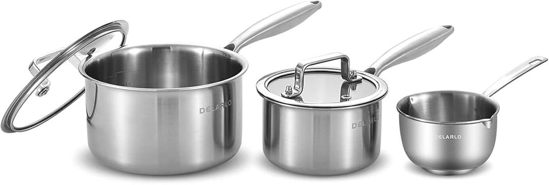 DELARLO Sauce Pan, Oven Broiler Safe 600,Tri-Ply Stainless Steel Saucepan Set, 1.0QT, 2.5QT Sauce Pot, Cookware Sets for Induction Cooktop