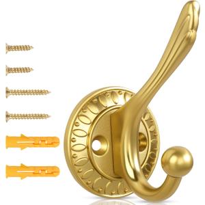 Brushed Gold Heavy Duty Wall Hooks 6 Pack Rustic Coat Hooks for Hanging Coats,Robes,Bags,Hats,Wall Mounted with Includes Two Types of Installation Screws YDLSJ