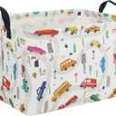 Essme Rectangular Boys Basket, Kids Storage Basket with Handles for Car Decor, Racing Storage Bin Car