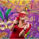 Masquerade Party Backdrop 5.9x3.6ft Purple and Gold Glitter Photo Background Large Fabric Mask Feather Banner for Birthday, Prom, Royal Theme Carnival, Mardi Gras Decorations 71x43 inch