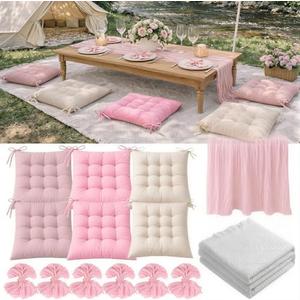 Extra Large Picnic Blanket Set with Tablecloth, 6 Cushions, Table Runner