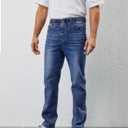 Mens Elastic Waist Jeans Relaxed Fit Stretch Denim Pants Straight Leg Jean with Zipper (Blue, XL)