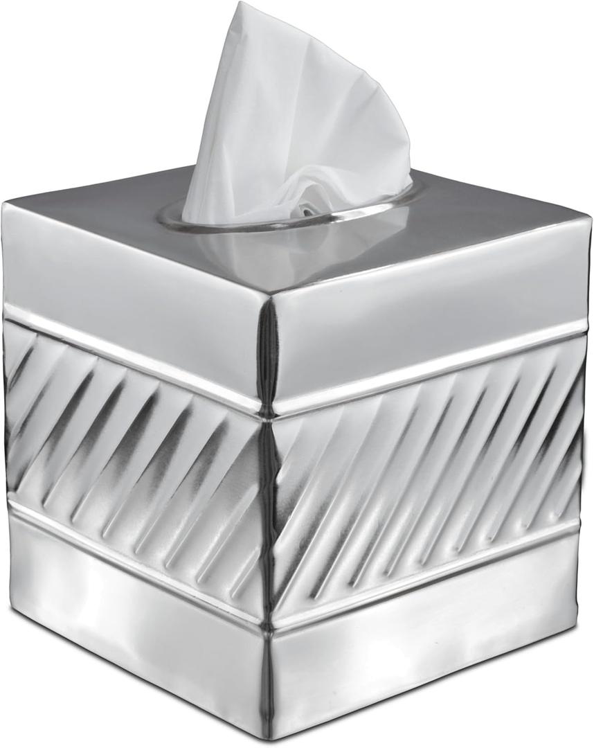 Monarch Abode Handcrafted Wave Embossed Tissue Box Cover Square, Nickel Chrome Tissue Holder for Bathroom, Square Metal Dresser Accessories, Decorative Tissue Box Holder, Nickel Chrome Tissue Cover Monarch Abode Handcrafted Wave Embossed Tissue Box Cover Square, Nickel Chrome Tissue Holder for Bathroom, Square Metal Dresser Accessories, Decorative Tissue Box Holder, Nickel Chrome Tissue Cover