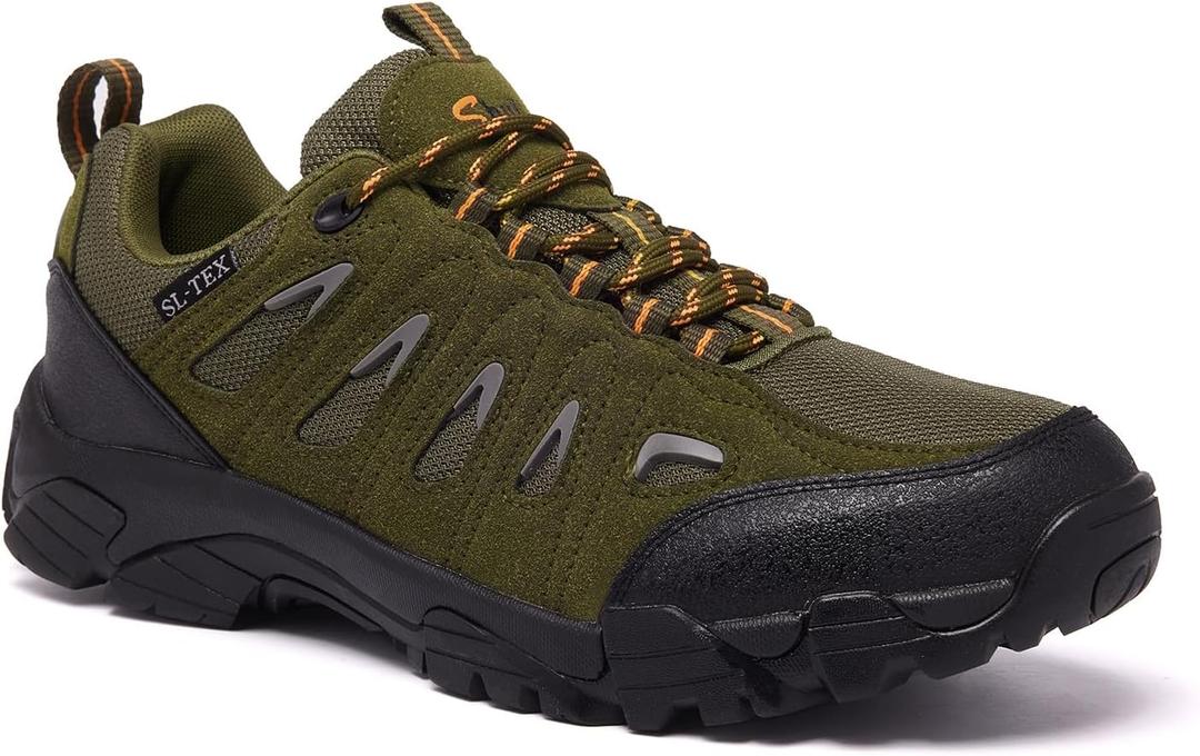 SHULOOK Men's Waterproof Hiking Shoes Lightweight Anti Slip Outdoor Ankle Boots Breathable Hike Trekking Trails Shoe (9.5, Army/Green)